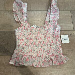 ALTAR'D STATE WOMENS IVORY PINK SMOCKED TOP SHIRT NEW MEDIUM